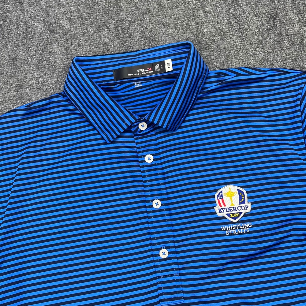 RLX Ralph Lauren Ryder Cup 2020 Whistling Straits Striped Golf Polo Blue Mens L